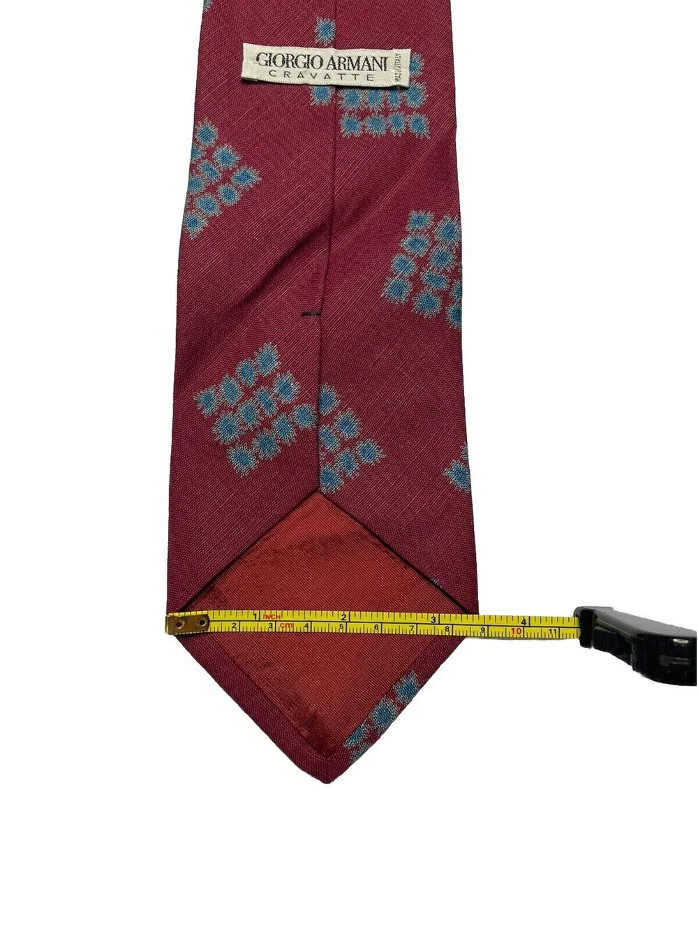 Giorgio Armani Authentic Cravatte Neck Tie 100% Lino Flax Lin Burgundy Italy